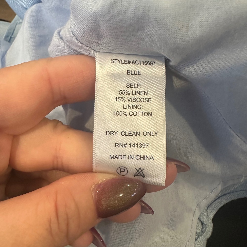 ASTR The Label Blue Linen Blend Vendetti Cutout Puff Sleeve Peplum Top XS Women - Picture 4 of 6